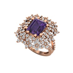 Prenses Kesim Çiçek Yüzük - Ametist ve swarovski 14 ayar rose altın yüzük #37px4g