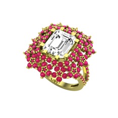 Prenses Kesim Çiçek Yüzük - Swarovski ve rodolit garnet 18 ayar altın yüzük #3c9qz0