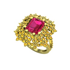 Prenses Kesim Çiçek Yüzük - Rodolit garnet ve sitrin 8 ayar altın yüzük #3l2xt9