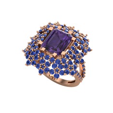 Prenses Kesim Çiçek Yüzük - Ametist ve lab safir 925 ayar rose altın kaplama gümüş yüzük #3qpsab