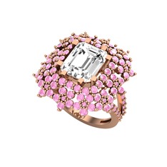 Swarovski ve pembe kuvars 18 ayar rose altın yüzük