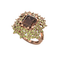 Dumanlı kuvars ve peridot 8 ayar rose altın yüzük