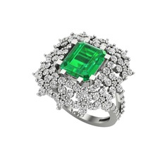 Prenses Kesim Çiçek Yüzük - Yeşil kuvars ve swarovski 18 ayar beyaz altın yüzük #5jbj8y