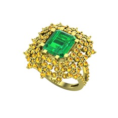 Yeşil kuvars ve sitrin 14 ayar altın yüzük