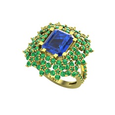 Prenses Kesim Çiçek Yüzük - Lab safir ve yeşil kuvars 14 ayar altın yüzük #65yrk8