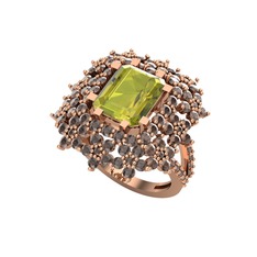Peridot ve dumanlı kuvars 18 ayar rose altın yüzük