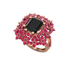 Prenses Kesim Çiçek Yüzük - Siyah zirkon ve rodolit garnet 14 ayar rose altın yüzük #6ik1ip