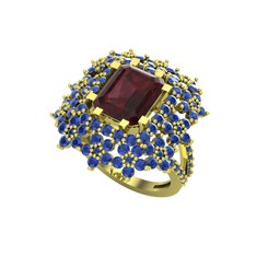 Prenses Kesim Çiçek Yüzük - Kök yakut ve lab safir 925 ayar altın kaplama gümüş yüzük #78mqd7