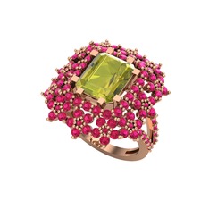 Prenses Kesim Çiçek Yüzük - Peridot ve rodolit garnet 14 ayar rose altın yüzük #7lhyro