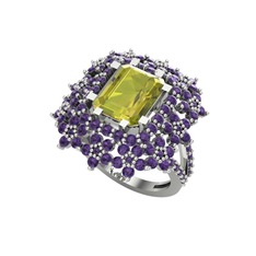 Prenses Kesim Çiçek Yüzük - Peridot ve ametist 925 ayar gümüş yüzük #7mhzl