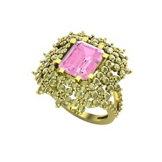 Pembe kuvars ve peridot 14 ayar altın yüzük