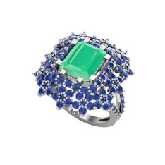 Prenses Kesim Çiçek Yüzük - Kök zümrüt ve lab safir 8 ayar beyaz altın yüzük #7zs5xb