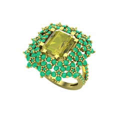 Prenses Kesim Çiçek Yüzük - Peridot ve kök zümrüt 14 ayar altın yüzük #8m876d