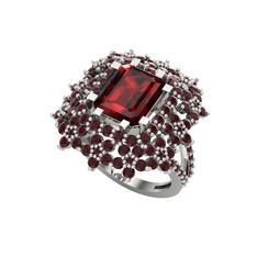 Prenses Kesim Çiçek Yüzük - Garnet ve kök yakut 14 ayar beyaz altın yüzük #95md2k