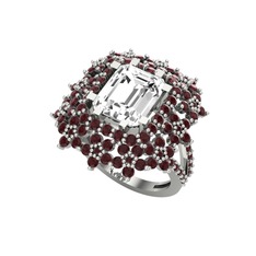 Swarovski ve kök yakut 8 ayar beyaz altın yüzük