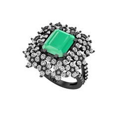 Prenses Kesim Çiçek Yüzük - Kök zümrüt ve swarovski 925 ayar siyah rodyum kaplama gümüş yüzük #9jdg6l
