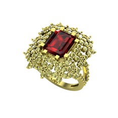 Prenses Kesim Çiçek Yüzük - Garnet ve peridot 18 ayar altın yüzük #a58799
