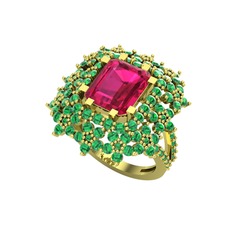 Prenses Kesim Çiçek Yüzük - Rodolit garnet ve yeşil kuvars 18 ayar altın yüzük #a6bigo