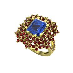 Prenses Kesim Çiçek Yüzük - Lab safir ve garnet 14 ayar altın yüzük #ah1abn