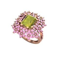 Peridot ve pembe kuvars 8 ayar rose altın yüzük