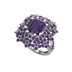 Prenses Kesim Çiçek Yüzük - Ametist 8 ayar beyaz altın yüzük #aw5tq3