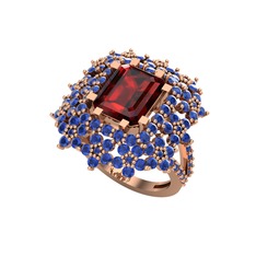 Garnet ve lab safir 18 ayar rose altın yüzük