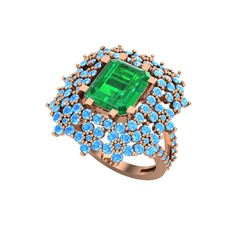 Prenses Kesim Çiçek Yüzük - Yeşil kuvars ve akuamarin 925 ayar rose altın kaplama gümüş yüzük #bhzzw0