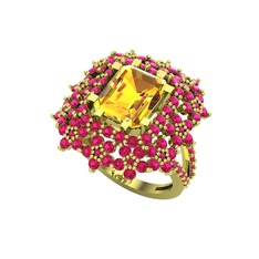 Prenses Kesim Çiçek Yüzük - Sitrin ve rodolit garnet 8 ayar altın yüzük #bmicis