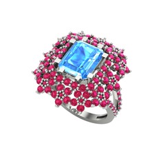 Akuamarin ve rodolit garnet 8 ayar beyaz altın yüzük