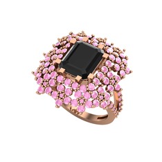 Siyah zirkon ve pembe kuvars 8 ayar rose altın yüzük