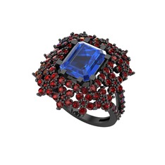 Prenses Kesim Çiçek Yüzük - Lab safir ve garnet 925 ayar siyah rodyum kaplama gümüş yüzük #c7v7oo