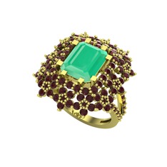 Prenses Kesim Çiçek Yüzük - Kök zümrüt ve kök yakut 8 ayar altın yüzük #ck07v8