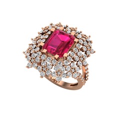 Prenses Kesim Çiçek Yüzük - Rodolit garnet ve beyaz zirkon 925 ayar rose altın kaplama gümüş yüzük #clft4y