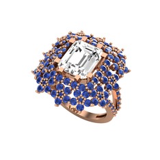 Prenses Kesim Çiçek Yüzük - Swarovski ve lab safir 14 ayar rose altın yüzük #d6olaf