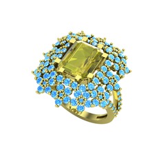 Peridot ve akuamarin 925 ayar altın kaplama gümüş yüzük