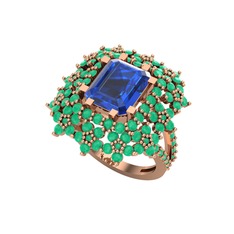 Prenses Kesim Çiçek Yüzük - Lab safir ve kök zümrüt 18 ayar rose altın yüzük #duwp9w