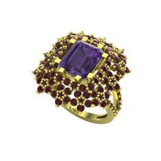 Prenses Kesim Çiçek Yüzük - Ametist ve kök yakut 14 ayar altın yüzük #dx0zmy