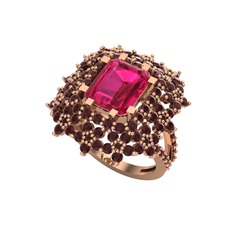 Prenses Kesim Çiçek Yüzük - Rodolit garnet ve kök yakut 8 ayar rose altın yüzük #dy36gv