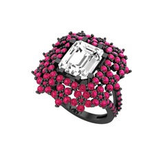 Swarovski ve rodolit garnet 925 ayar siyah rodyum kaplama gümüş yüzük