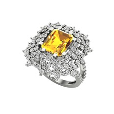 Prenses Kesim Çiçek Yüzük - Sitrin ve swarovski 8 ayar beyaz altın yüzük #en4ocd