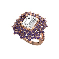 Prenses Kesim Çiçek Yüzük - Swarovski ve ametist 8 ayar rose altın yüzük #epwrp7