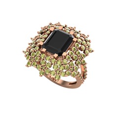 Prenses Kesim Çiçek Yüzük - Siyah zirkon ve peridot 18 ayar rose altın yüzük #ferd2b