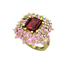 Prenses Kesim Çiçek Yüzük - Garnet ve pembe kuvars 8 ayar altın yüzük #flfmym