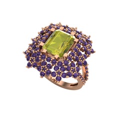 Peridot ve ametist 14 ayar rose altın yüzük