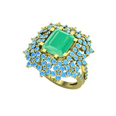 Prenses Kesim Çiçek Yüzük - Kök zümrüt ve akuamarin 925 ayar altın kaplama gümüş yüzük #g8nj71