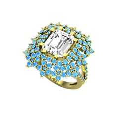 Prenses Kesim Çiçek Yüzük - Swarovski ve akuamarin 18 ayar altın yüzük #gjy6ag