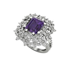 Prenses Kesim Çiçek Yüzük - Ametist ve swarovski 14 ayar beyaz altın yüzük #gxnqtv