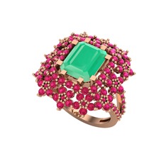 Kök zümrüt ve rodolit garnet 8 ayar rose altın yüzük