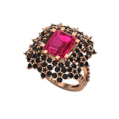 Rodolit garnet ve siyah zirkon 18 ayar rose altın yüzük