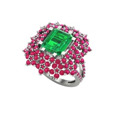 Prenses Kesim Çiçek Yüzük - Yeşil kuvars ve rodolit garnet 925 ayar gümüş yüzük #i749po